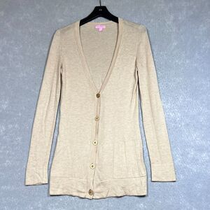 Lilly Pulitzer Sweater Womens Size Small Tan Tunic Length Button Cardigan